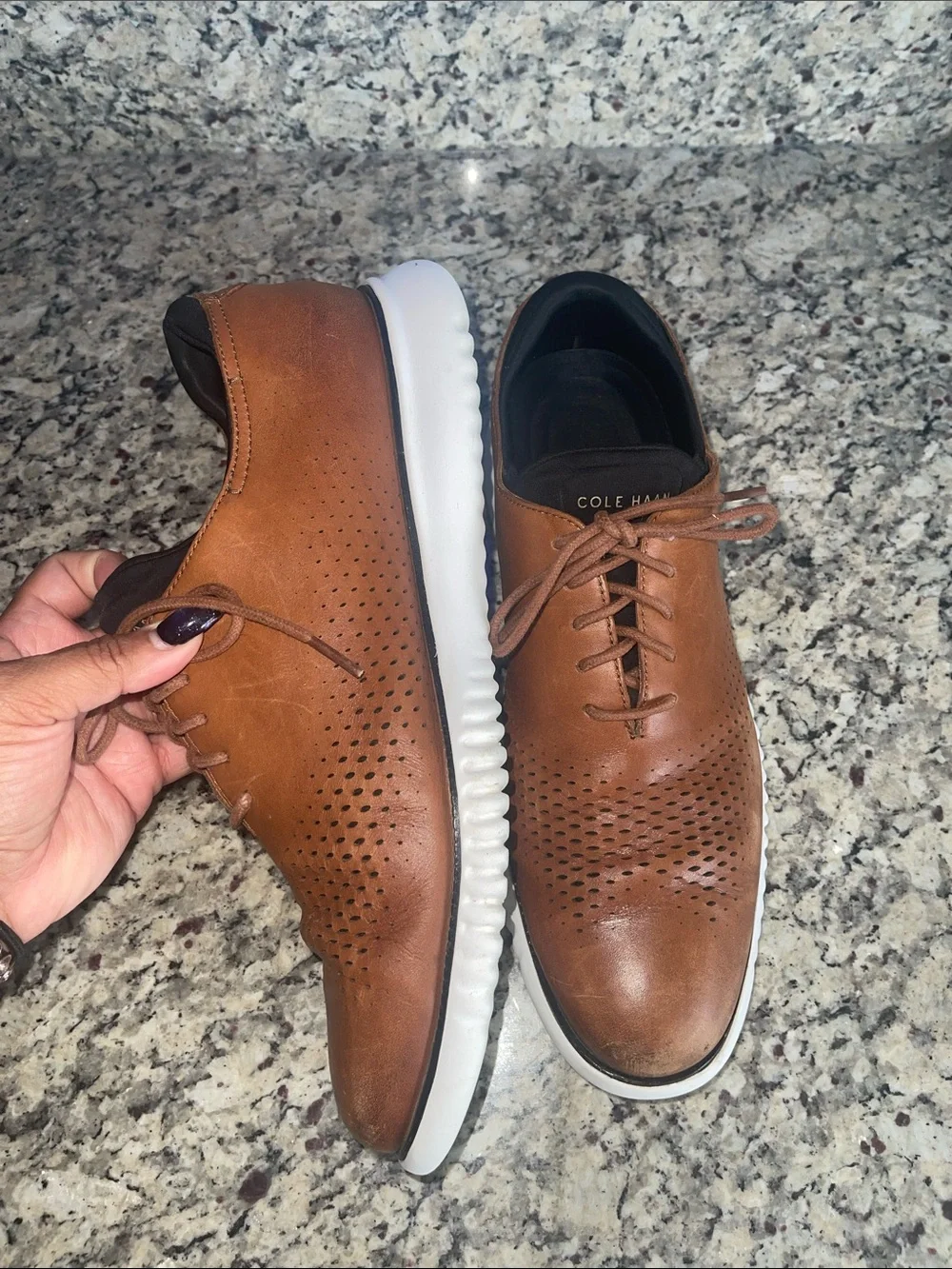 Cole Haan Tan Leather Perforated Oxford with White Sole